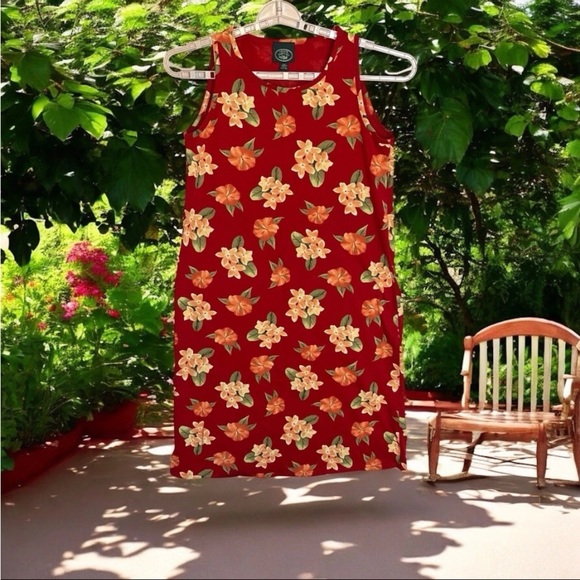 Vtg 90s Laura Ashley Dress Sz M Red Floral AOP Cottagecore Farm Sleeveless EUC - Picture 1 of 16
